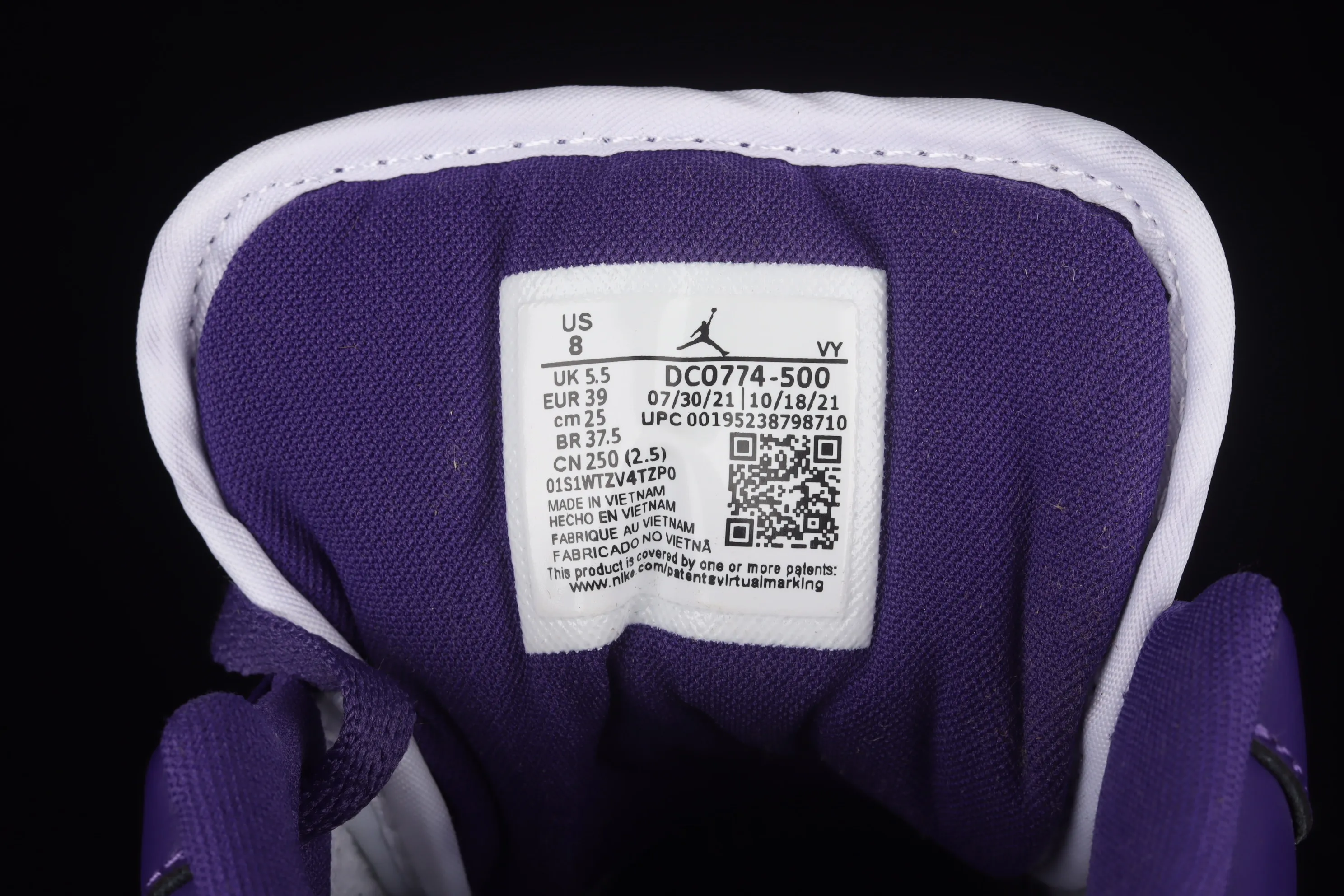 All categories Air Jordan Jordan series basketball shoes Air Jordan 1 Low Air Jordan AJ1 Low AJ1 Joe 1 white and purple low-top cultural leisure sports basketball shoes DC0774-500